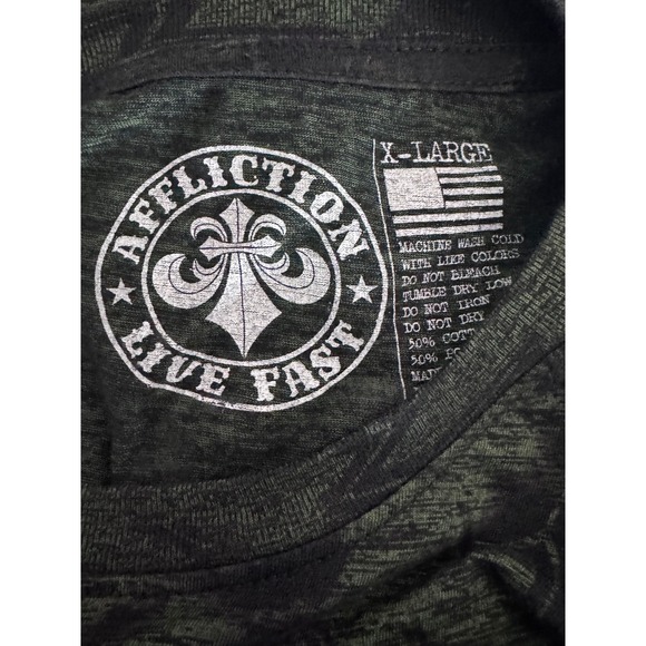 Affliction Mens X Large Live Fast Chris Sniper Skull Graphic T Shirt Black Green - Picture 7 of 7